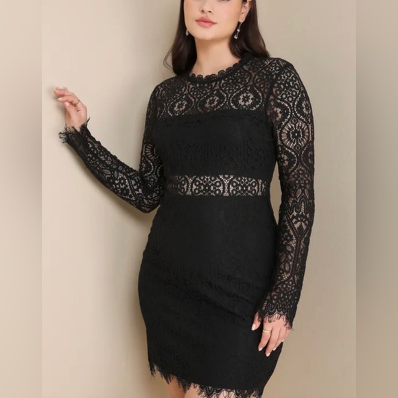 Lulus Dresses & Skirts - Lulu's  Appetite for Seduction Black Lace Long Sleeve Dress Size XL